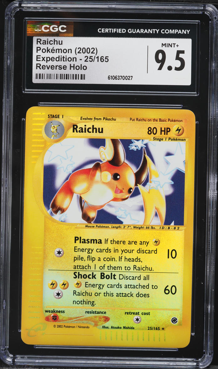 2002 Pokemon Expedition Reverse Holo Raichu #25 CGC 9.5 MINT+