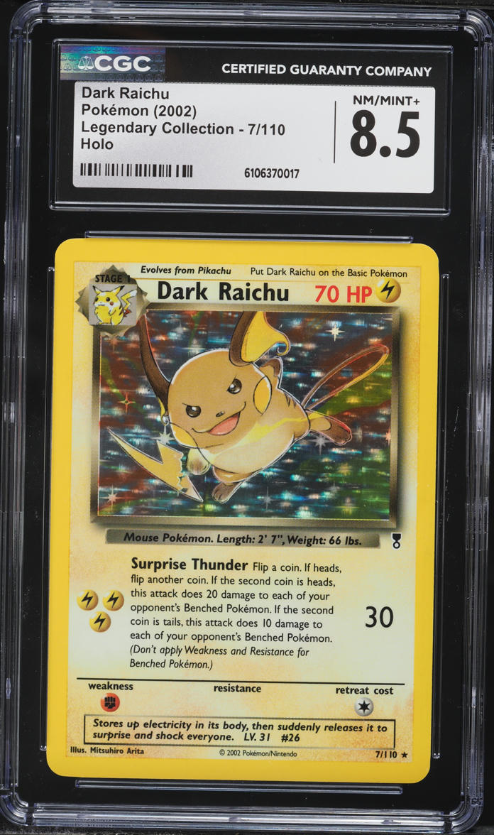 2002 Pokemon Legendary Collection Holo Dark Raichu #7 CGC 8.5 NM-MT+