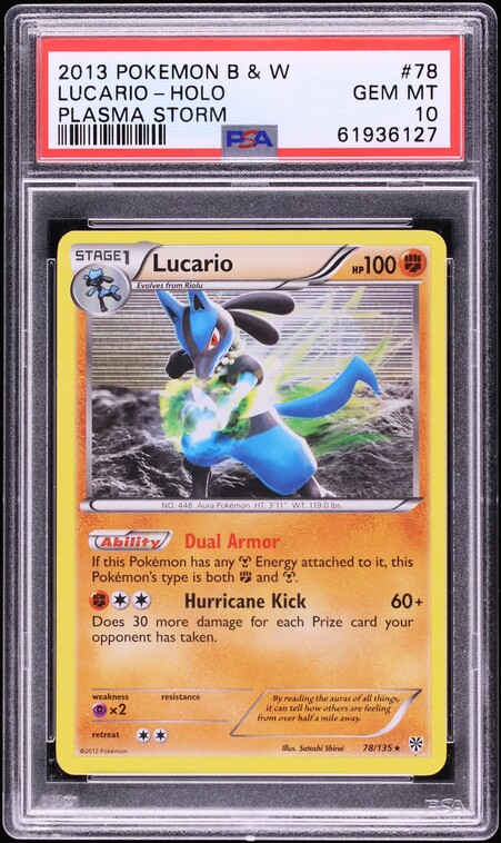 2013 Pokemon Black & White Plasma Storm Holo Lucario #78 PSA 10 GEM MINT