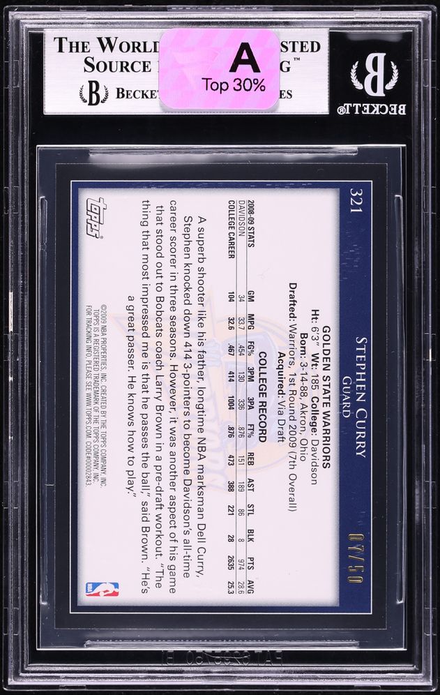 2009 Topps Black Stephen Curry ROOKIE /50 #321 BGS 9 MINT
