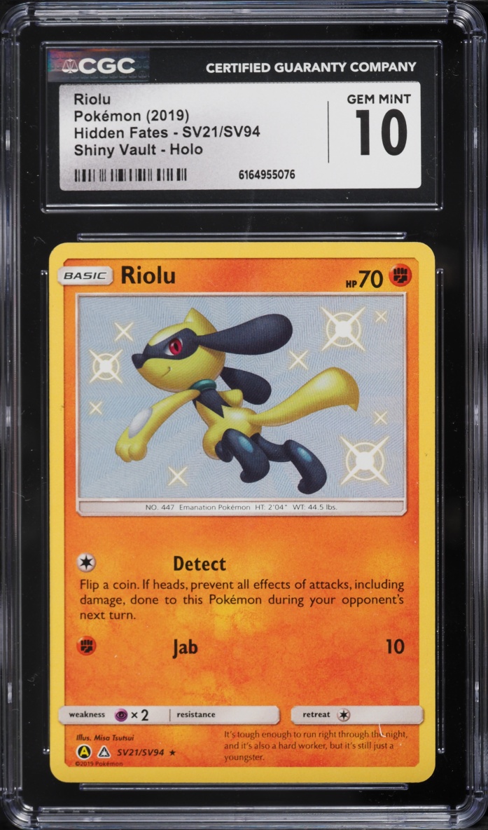 2019 Pokemon Sun & Moon Hidden Fates Shiny Riolu #SV21 CGC 10 GEM MINT