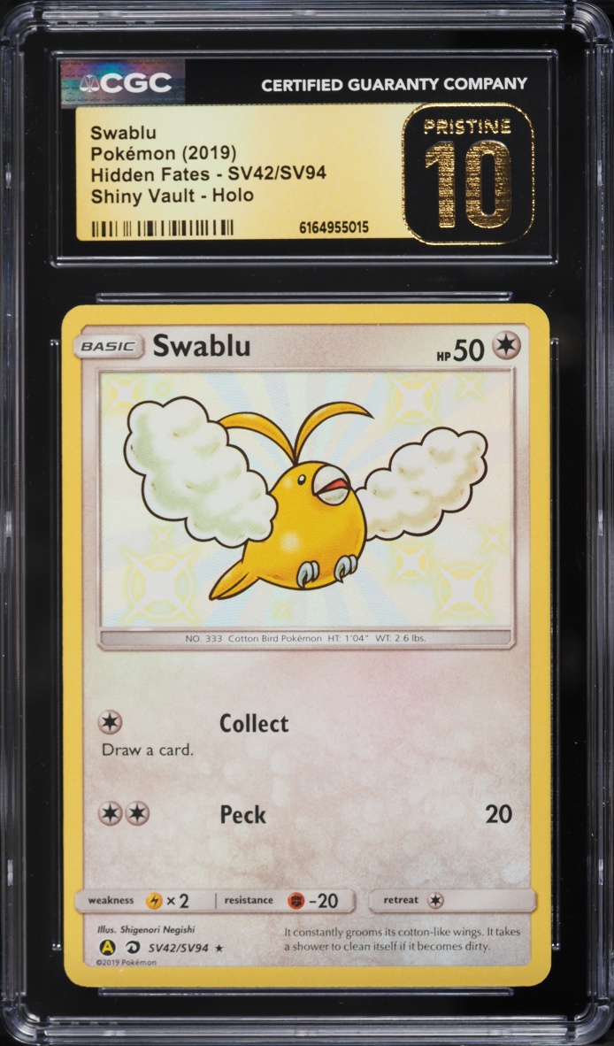 2019 Pokemon Sun & Moon Hidden Fates Vault Shiny Swablu #SV42 CGC 10 PRISTINE