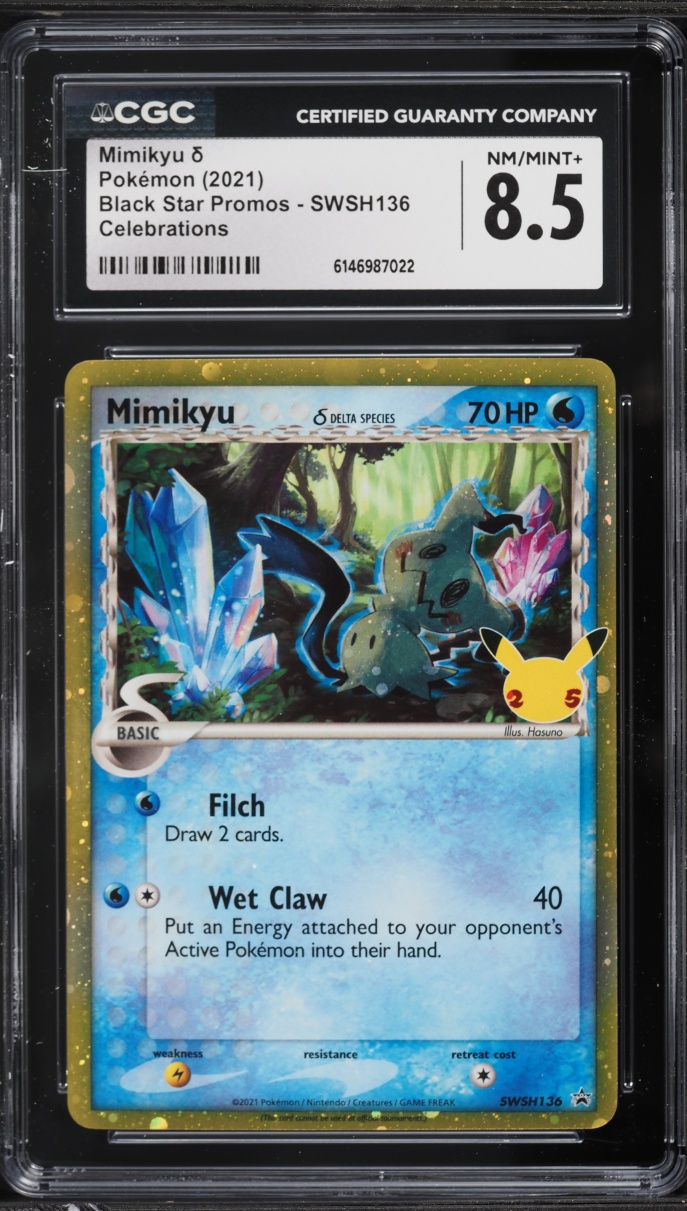 2021 Pokemon Sword & Shield Black Star Promo Celebrations Holo Mimikyu #SWSH136 CGC 8.5 NM-MT+