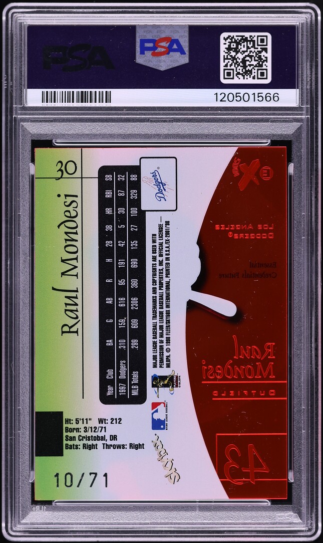 1998 Skybox E-X 2001 Essential Credentials Future Raul Mondesi /71 #30 PSA 8 NM-MT