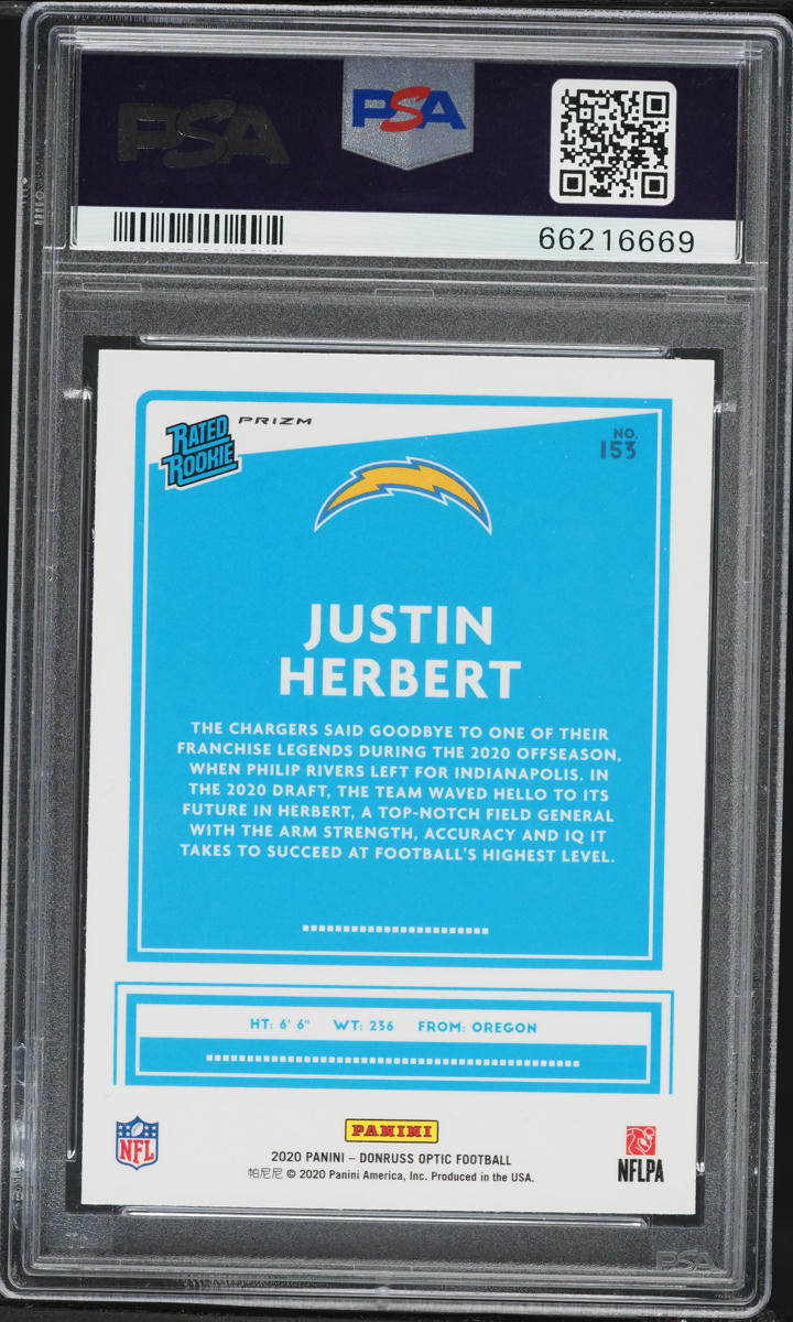 2020 Donruss Optic Blue Hyper Justin Herbert ROOKIE #153 PSA 10 GEM MINT