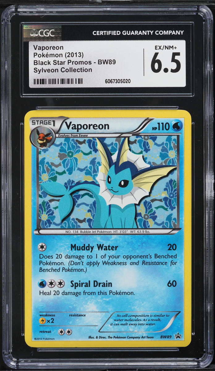 2013 Pokemon Black & White Black Star Promo Vaporeon #BW89 CGC 6.5 EXMT+