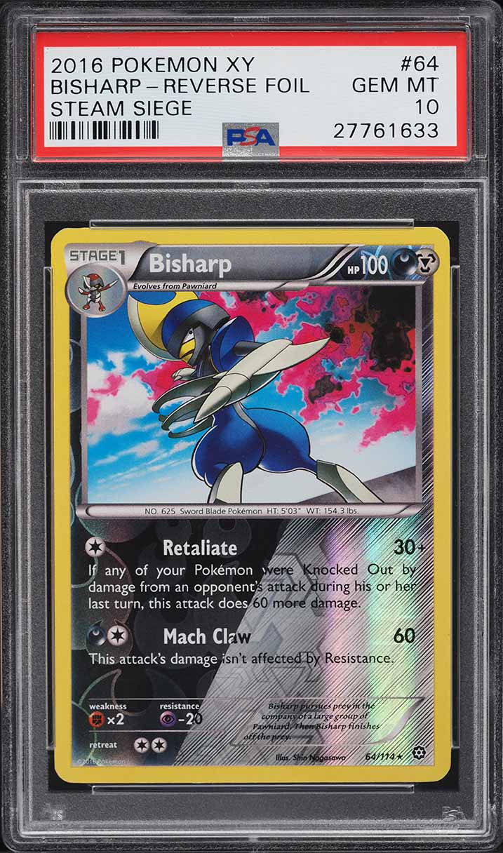 2016 Pokemon XY Steam Siege Reverse Holo Bisharp #64 PSA 10 GEM MINT