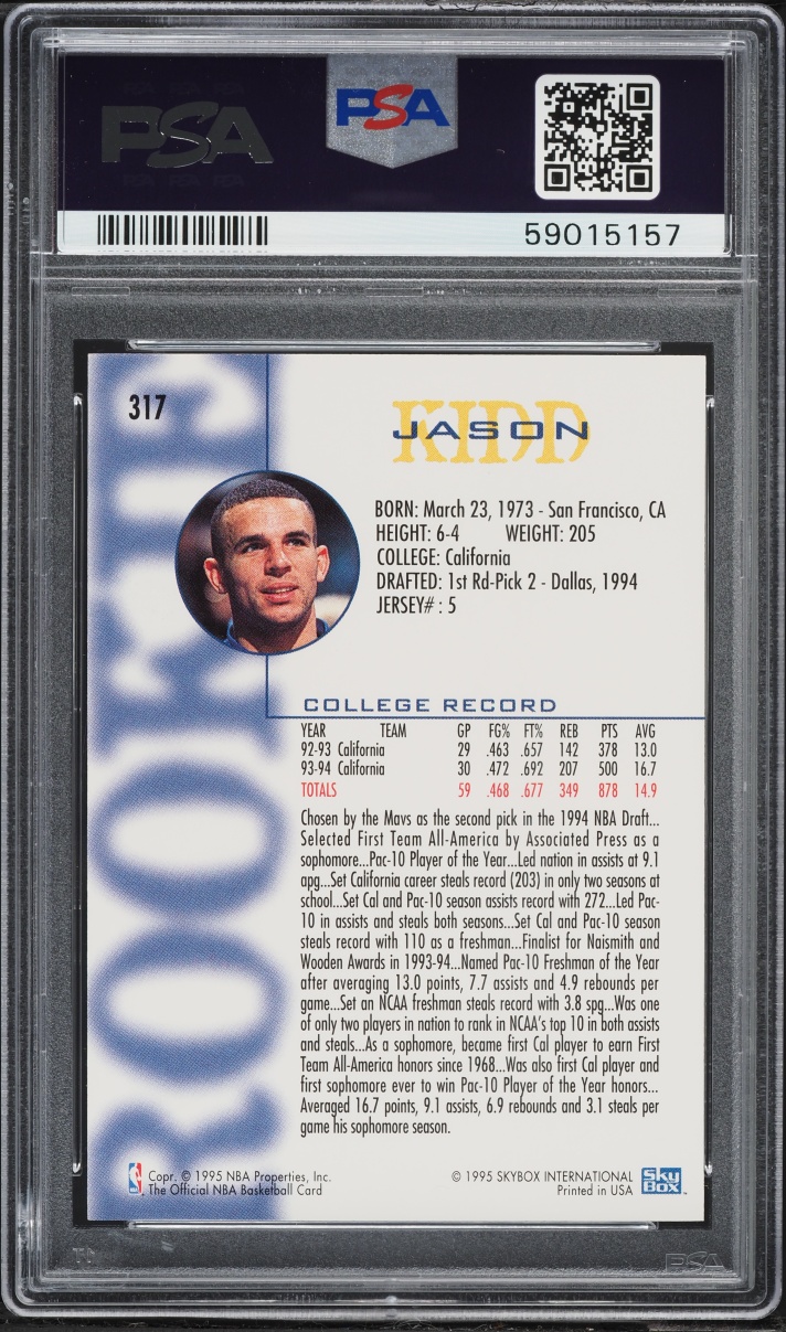 1994 Hoops Jason Kidd ROOKIE #317 PSA 7 NRMT