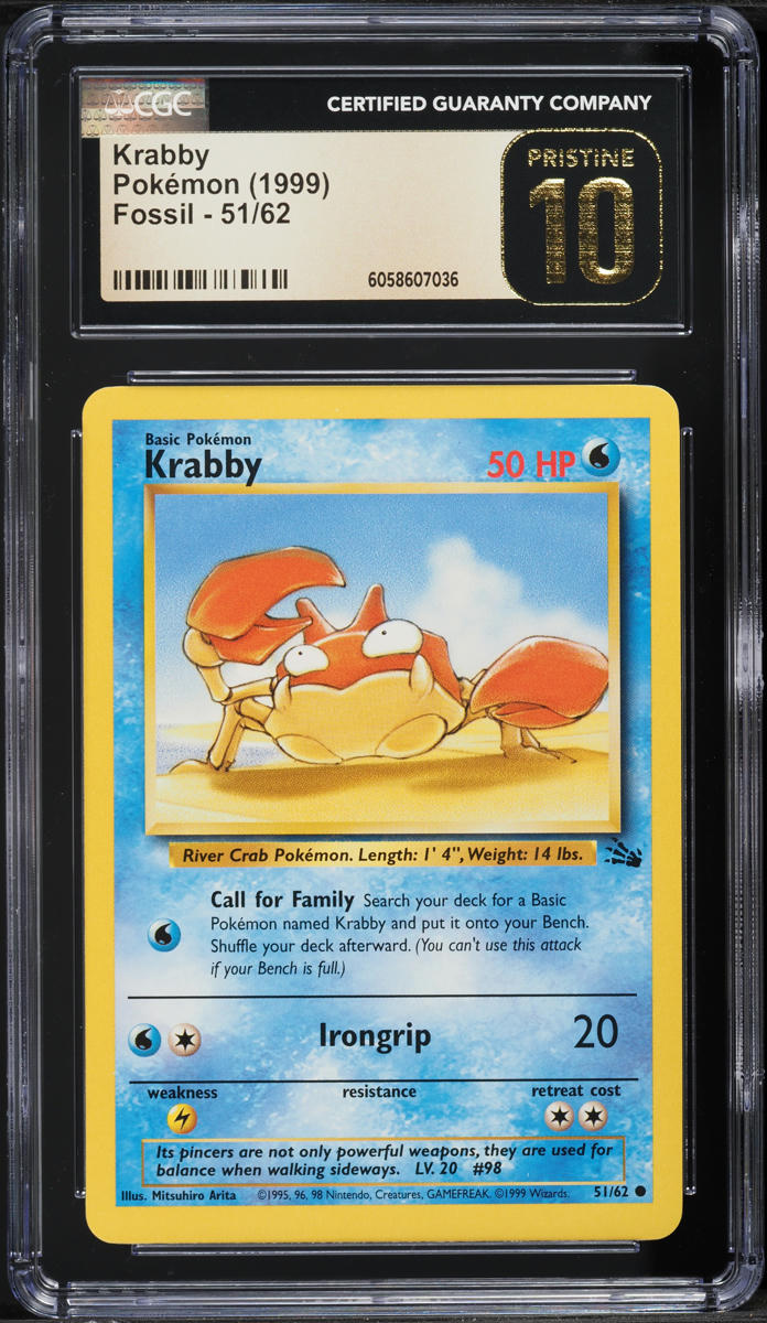 1999 Pokemon Fossil Krabby #51 CGC 10 PRISTINE