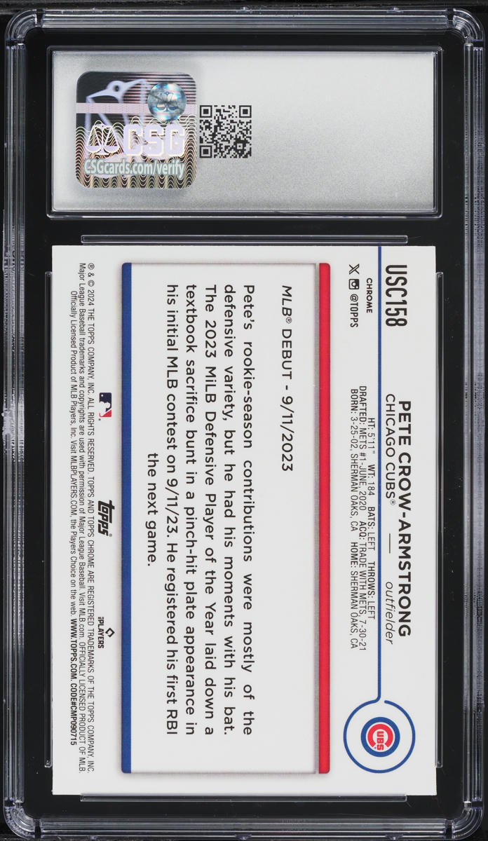 2024 Topps Chrome Update Magenta Ref. Pete Crow-Armstrong ROOKIE /399 CSG 10 GEM