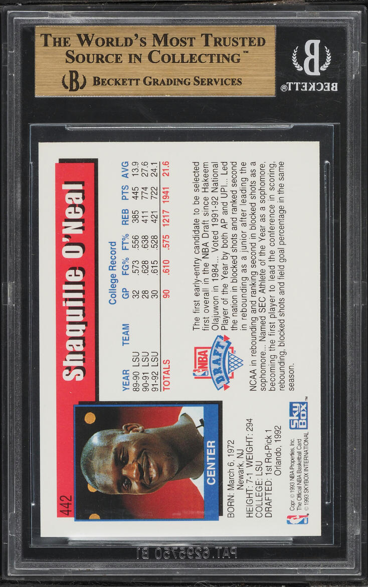 1992 Hoops Shaquille O'Neal ROOKIE #442 BGS 9.5 GEM MINT