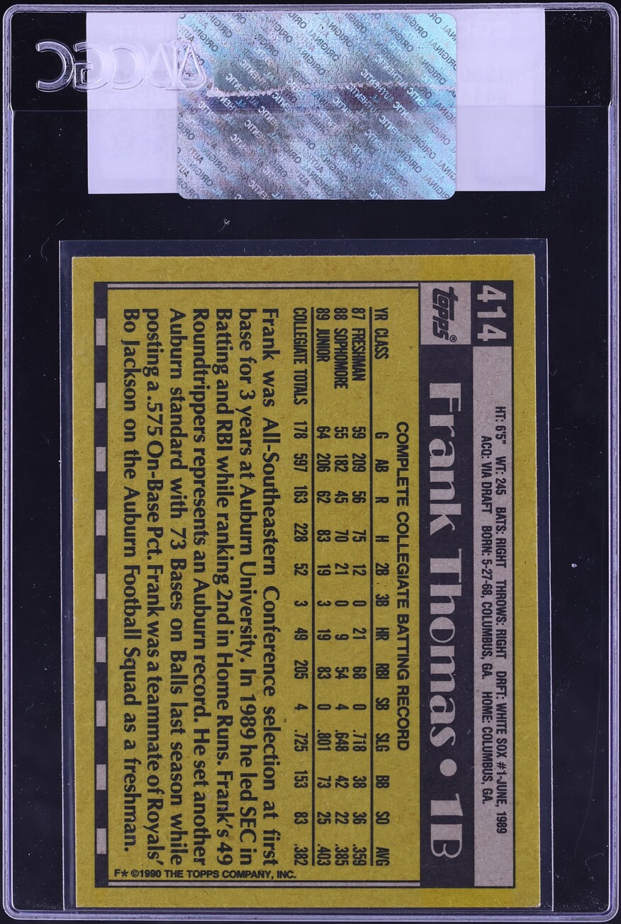 1990 Topps Frank Thomas ROOKIE #414 CGC AUTH