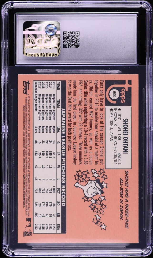 2018 Topps Heritage High Number Shohei Ohtani ROOKIE #600 CGC 9 MINT