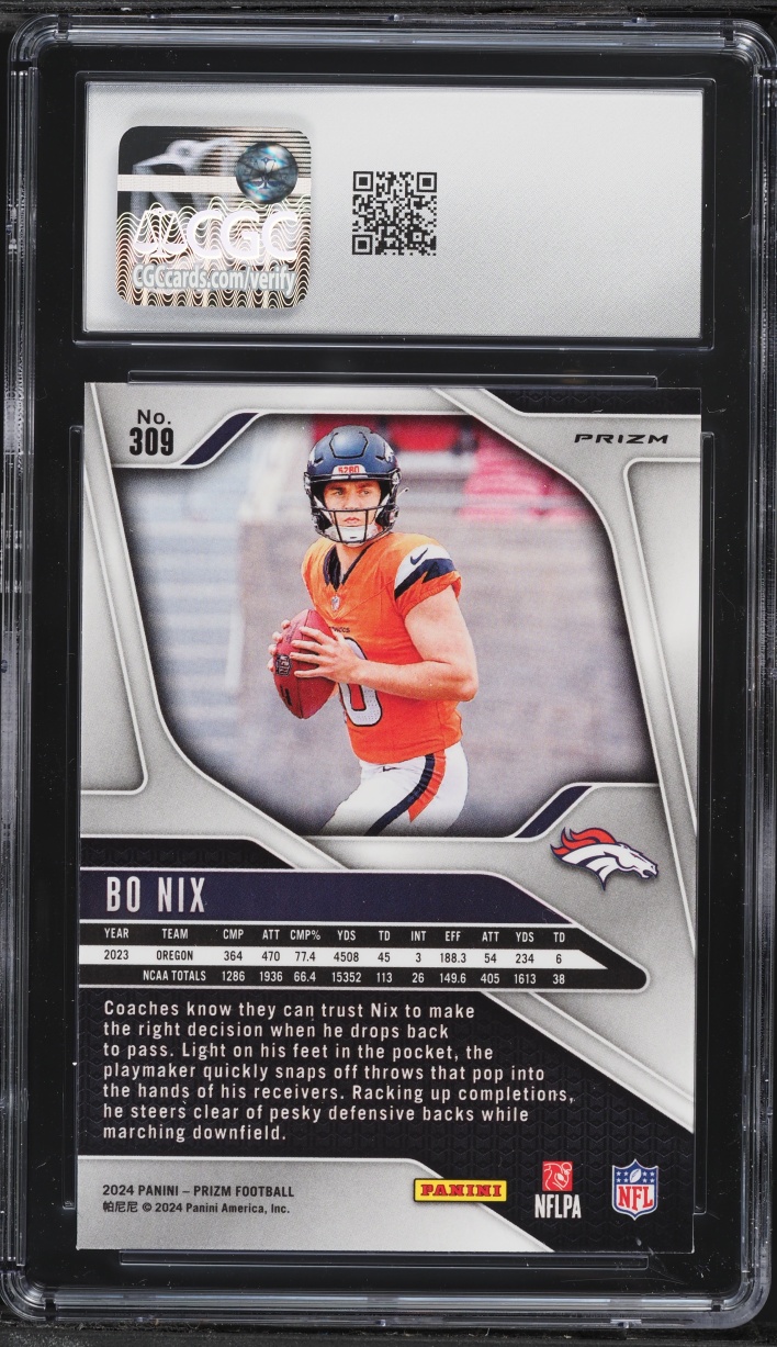 2024 Panini Prizm Green Wave Bo Nix ROOKIE #309 CGC 9 MINT