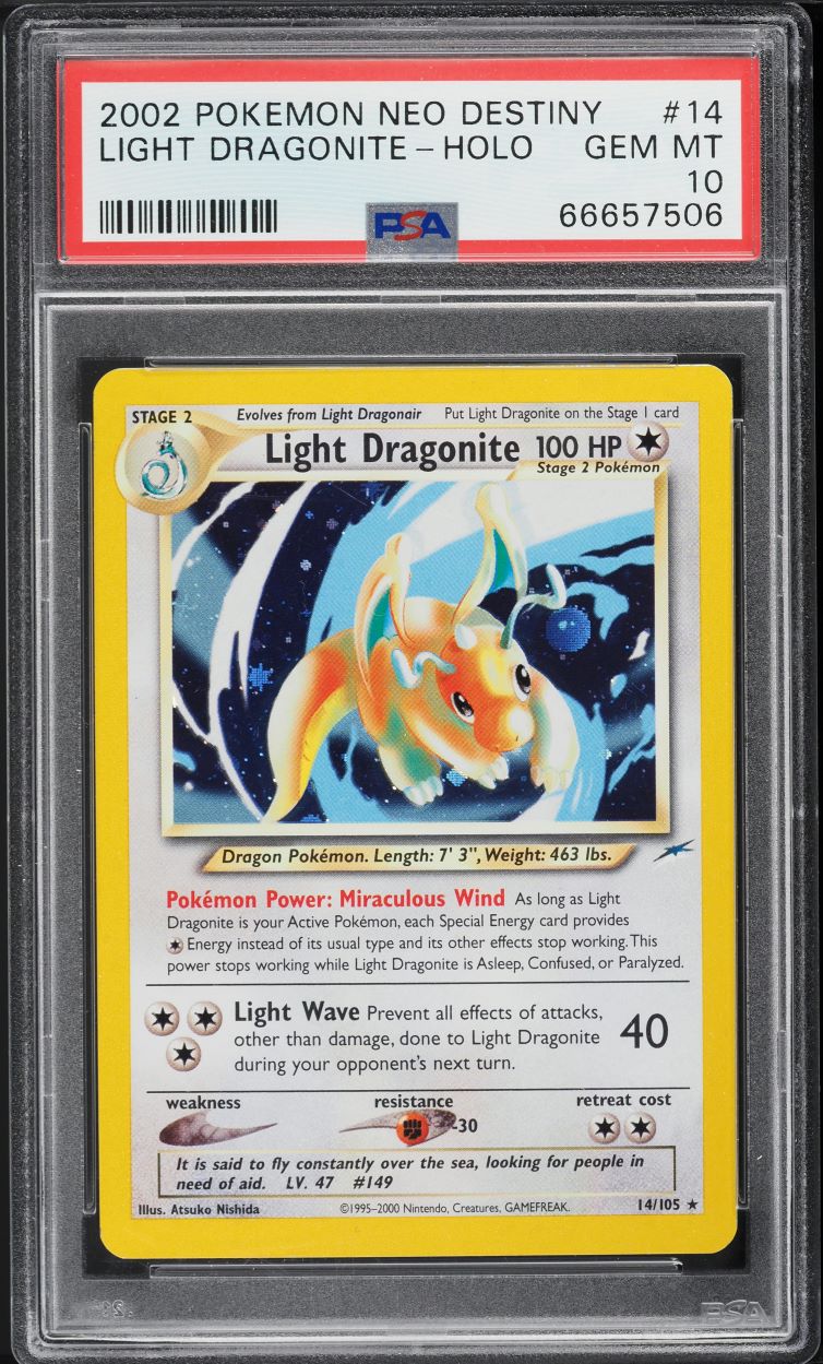 2002 Pokemon Neo Destiny Holo Light Dragonite #14 PSA 10 GEM MINT