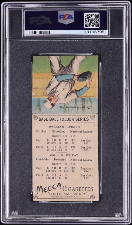 1911 T201 Mecca Double Folders Zack Wheat & William Bergen PSA 3 VG