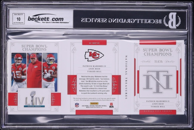 2025 National Treasures Super Bowl Champions Booklet Mahomes II Reid Hill PATCH AUTO 25 BGS 8.5