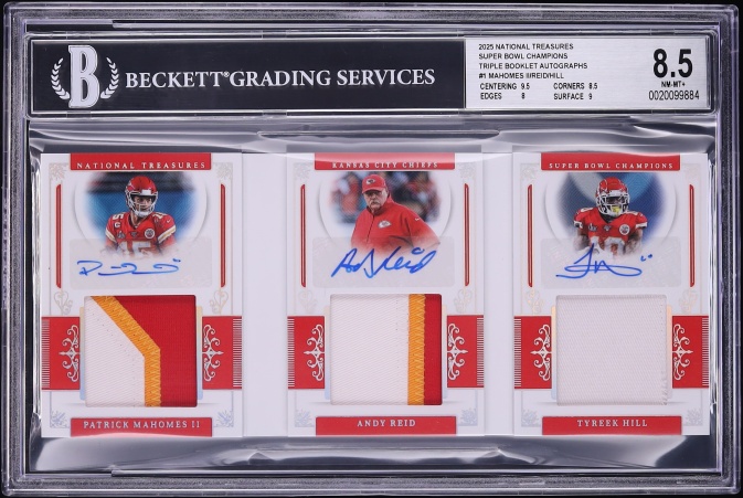 2025 National Treasures Super Bowl Champions Booklet Mahomes II Reid Hill PATCH AUTO 25 BGS 8.5