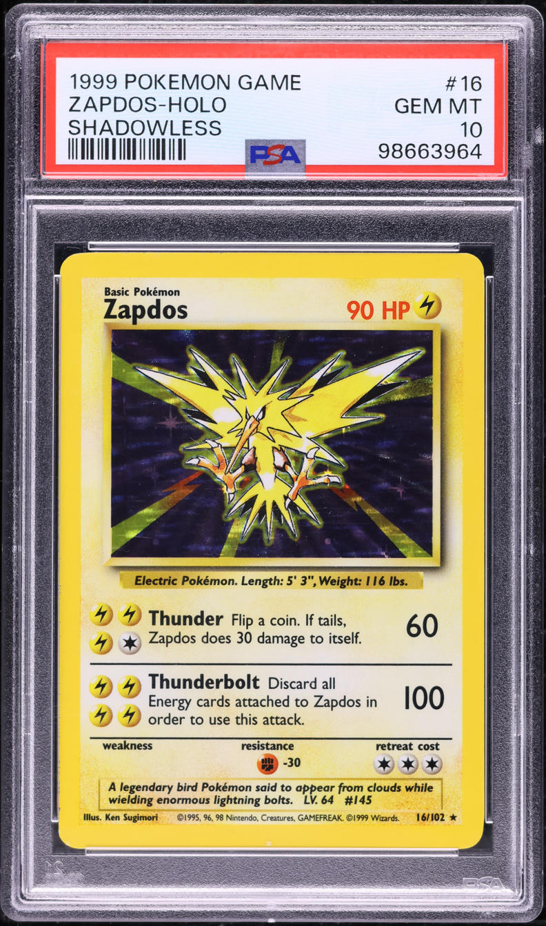 1999 Pokemon Base Set Holo Zapdos #16 PSA 10 GEM MINT