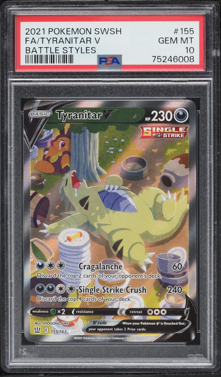 2021 Pokemon Sword & Shield Battle Styles Full Art Tyranitar V #155 PSA 10 GEM MINT