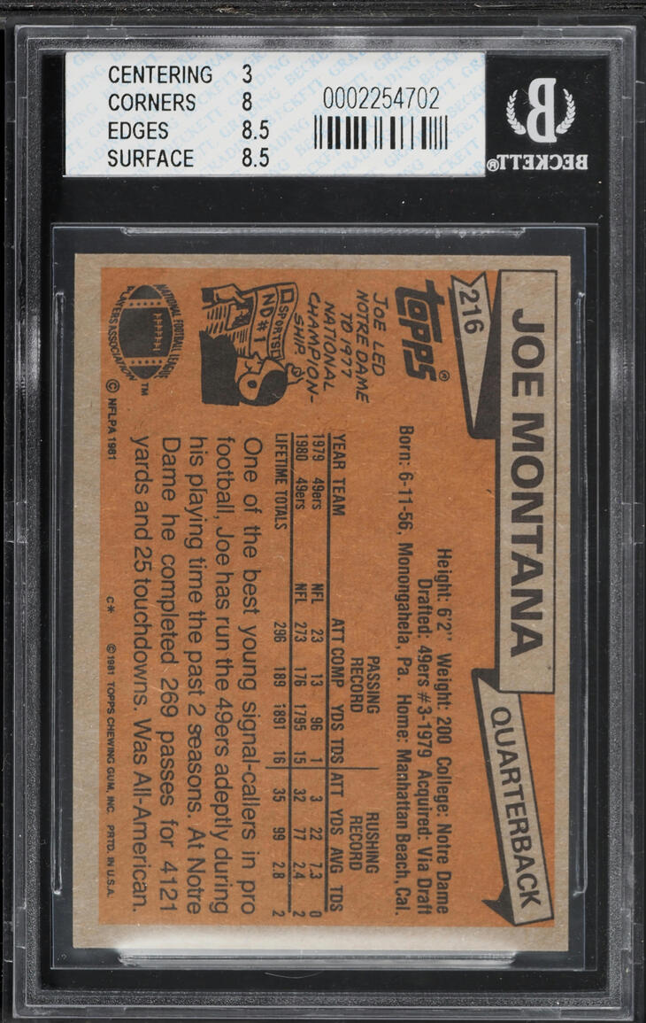 1981 Topps Football Joe Montana ROOKIE #216 BGS 4.5 VGEX+
