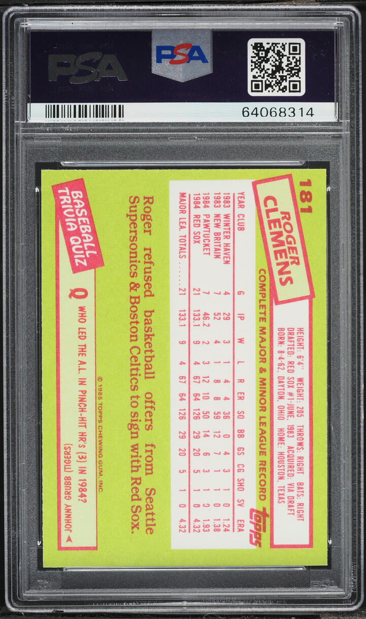 1985 Topps Tiffany Roger Clemens ROOKIE #181 PSA 8 NM-MT