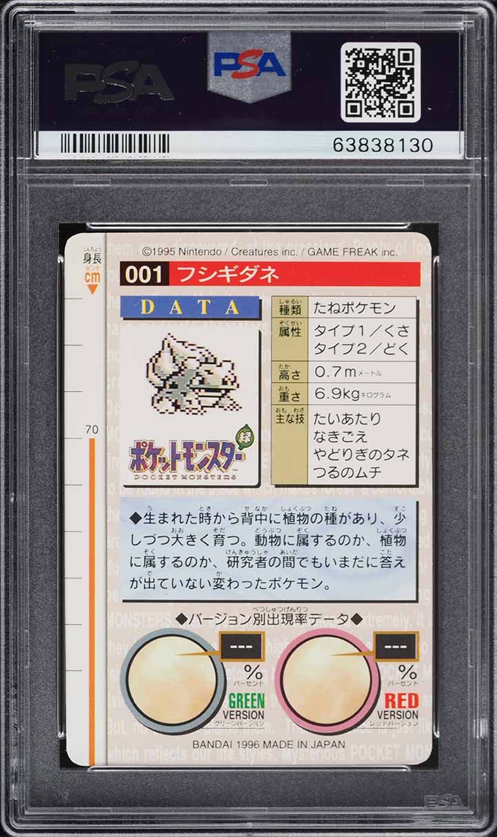 1996 Pokemon Japanese Bandai Carddass Vending Bulbasaur #1 PSA 10 GEM MINT