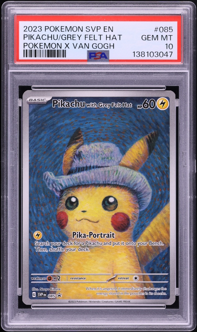2023 Pokemon Scarlet & Violet Promo Van Gogh Full Art Pikachu Grey Felt Hat #85 PSA 10 GEM MINT