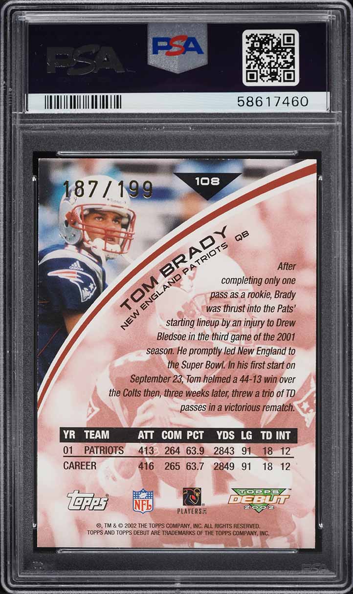 2002 Topps Debut Red Tom Brady /199 #108 PSA 9 MINT