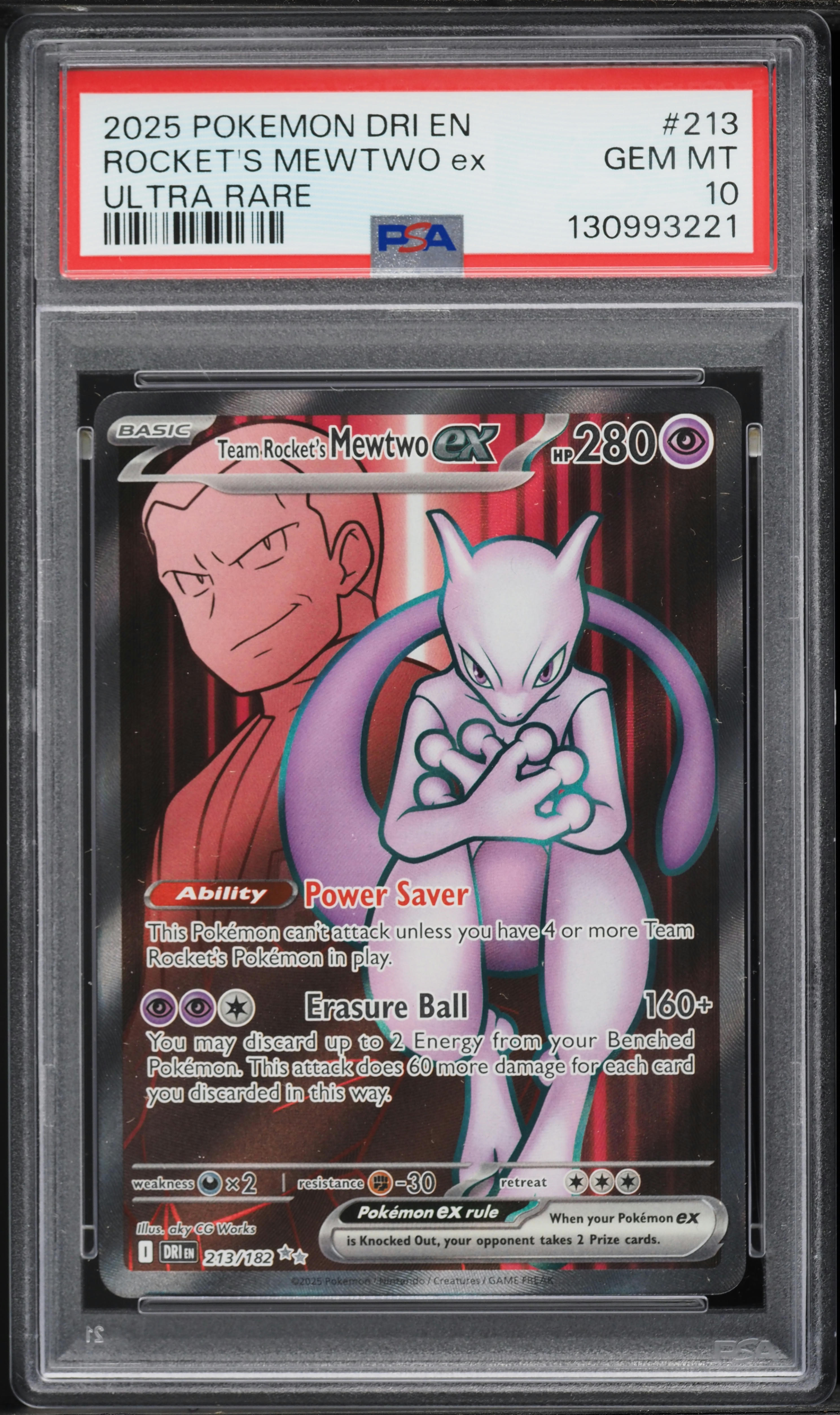 2025 Pokemon SV Destined Rivals Full Art Team Rocket's Mewtwo EX #213 PSA 10 GEM MINT