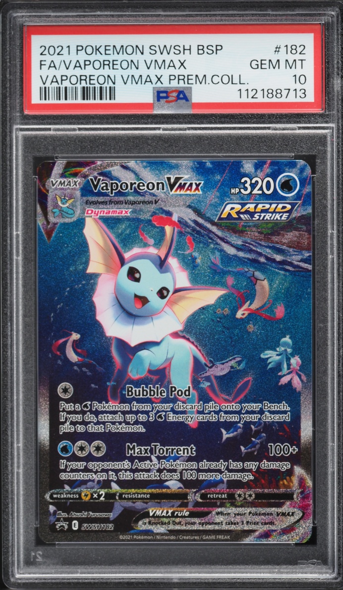 2021 Pokemon SWSH Promo VMAX Premium Collection Full Art Vaporeon VMAX #182 PSA 10 GEM MINT