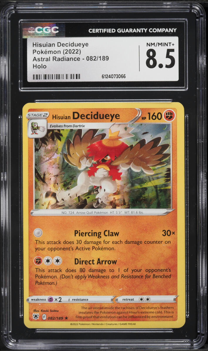 2022 Pokemon Astral Radiance Holo Hisuian Decidueye #082 CGC 8.5 NM-MT+