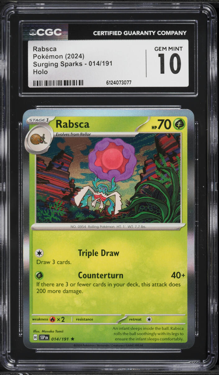 2024 Pokemon Scarlet & Violet Surging Sparks Holo Rabsca #14 CGC 10 GEM MINT