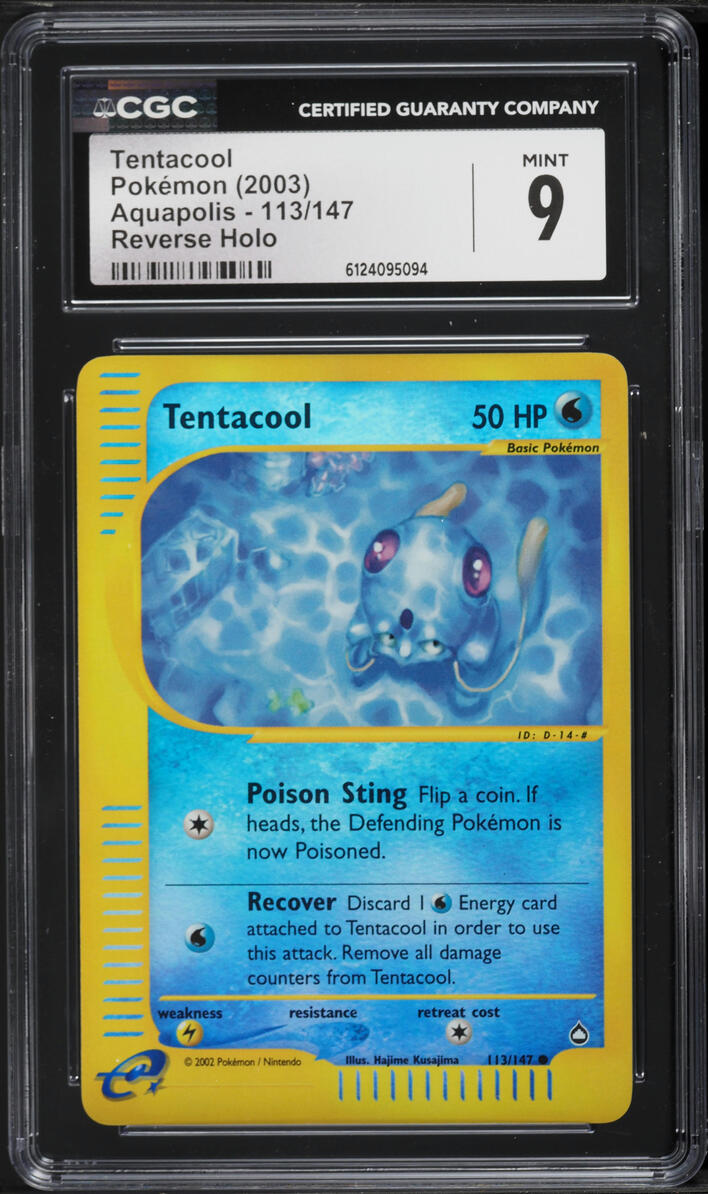 2003 Pokemon Aquapolis Reverse Holo Tentacool #113 CGC 9 MINT