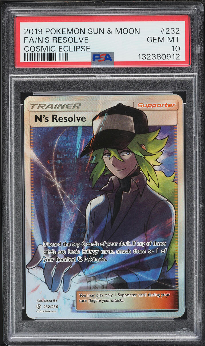 2019 Pokemon Sun & Moon Cosmic Eclipse Full Art N's Resolve #232 PSA 10 GEM MINT