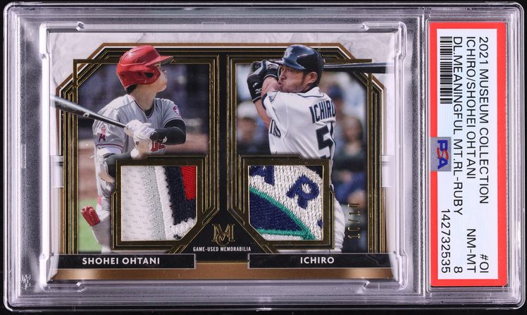 2021 Topps Museum Collection Meaningful Ruby Ichiro Shohei Ohtani PATCH 10/10 #DMR-OI PSA 8