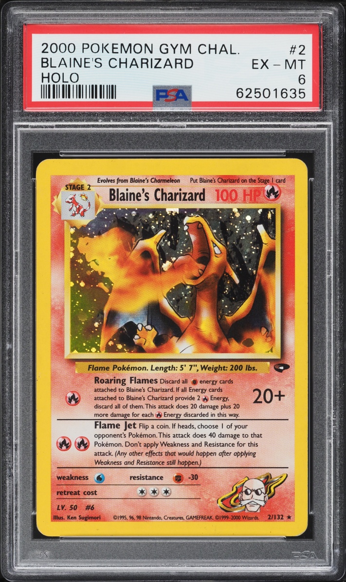 2000 Pokemon Gym Challenge Holo Blaine's Charizard #2 PSA 6 EXMT