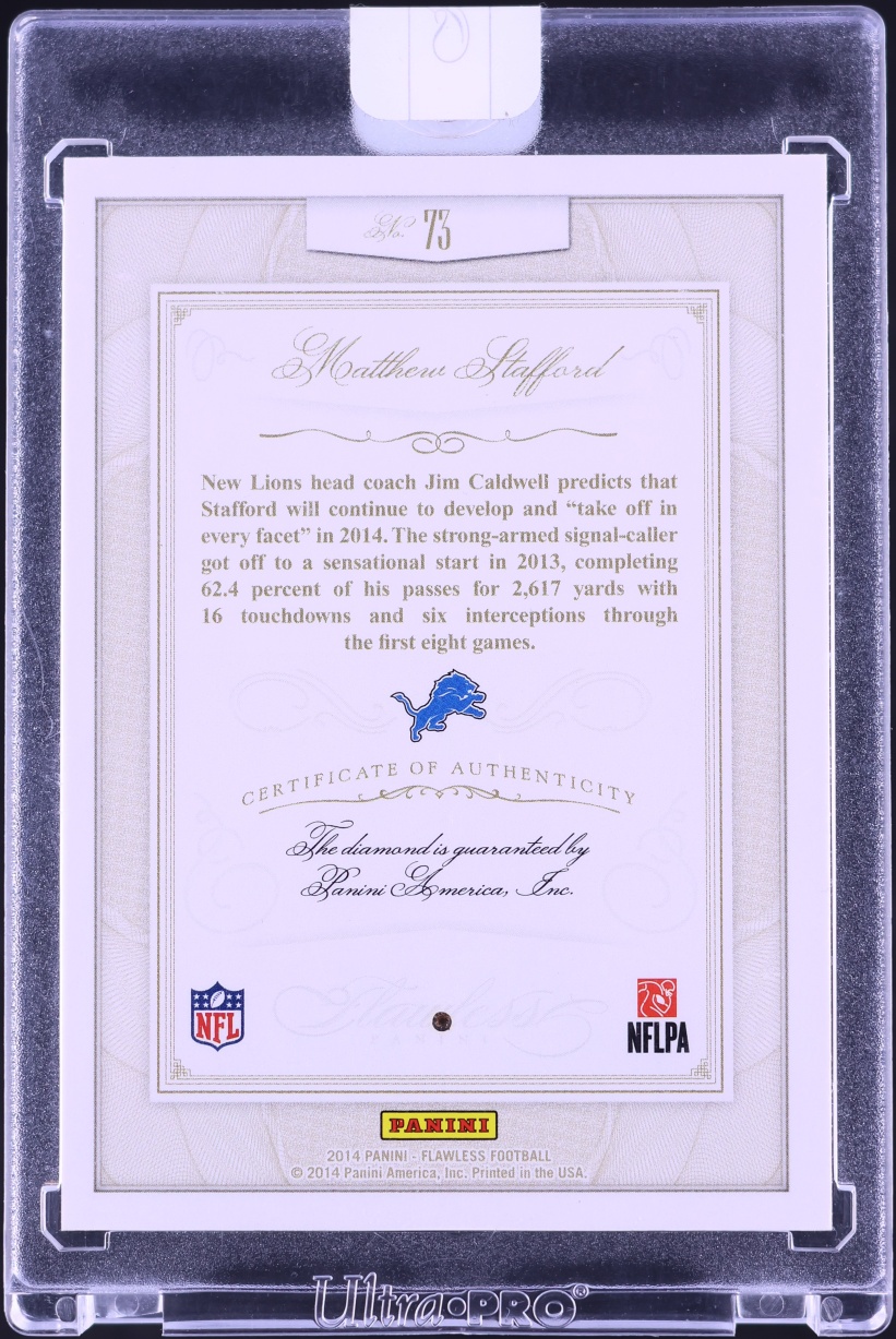 2014 Panini Flawless Diamond Gems Matthew Stafford 1/1 #73 - Photo 2