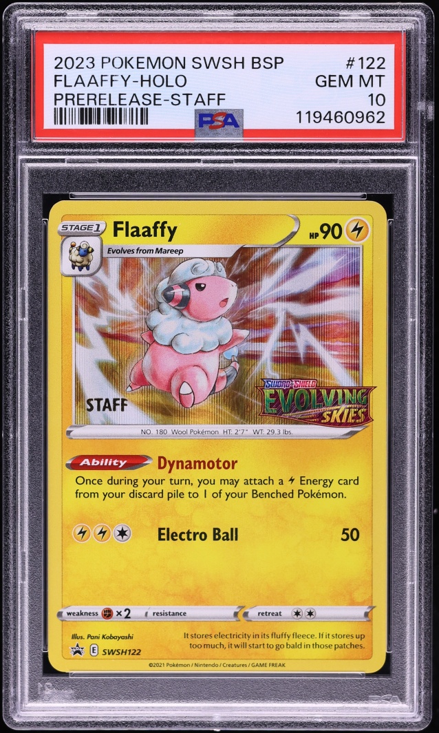 2023 Pokemon Sword & Shield Promo Evolving Skies Prerelease Staff Holo Flaaffy #SWSH122 PSA 10