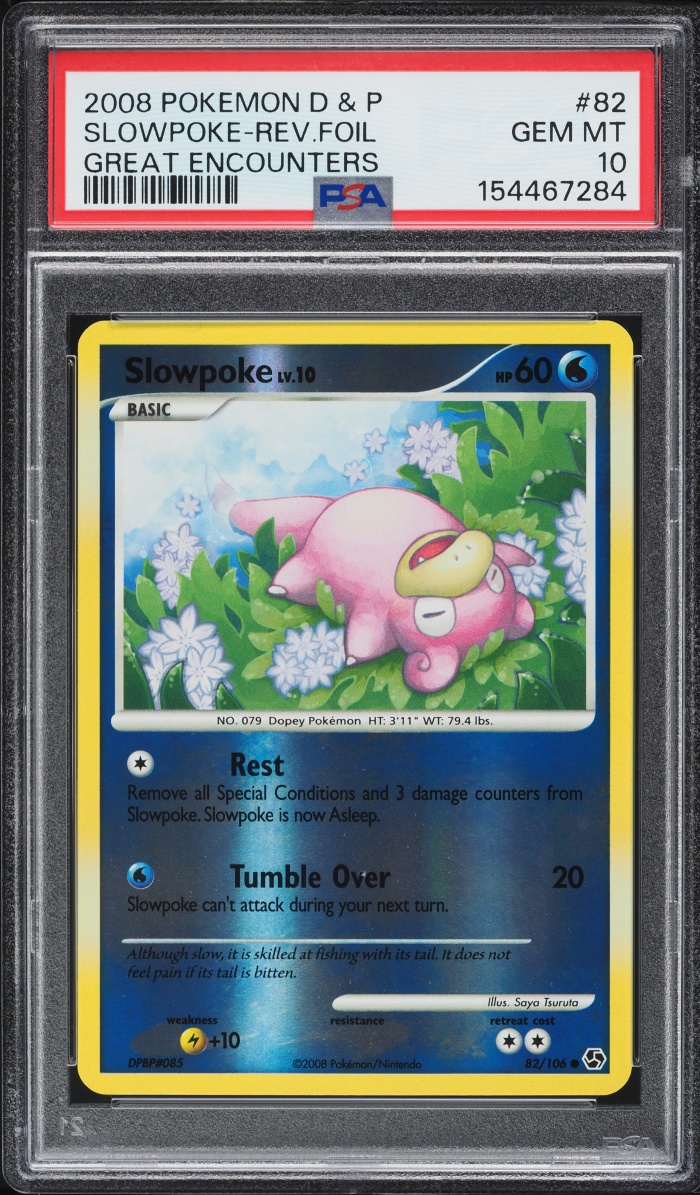 2008 Pokemon Diamond & Pearl Great Encounters Reverse Holo Slowpoke #82 PSA 10 GEM MINT
