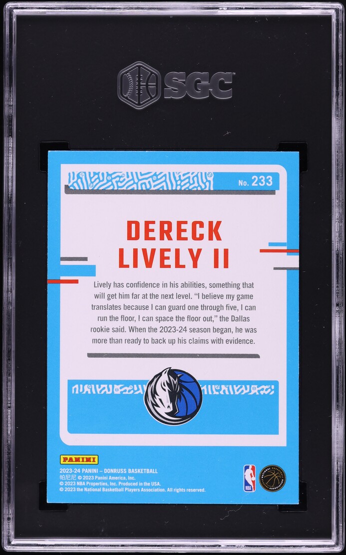 2023 Donruss Basketball Dereck Lively II ROOKIE #233 SGC 9 MINT