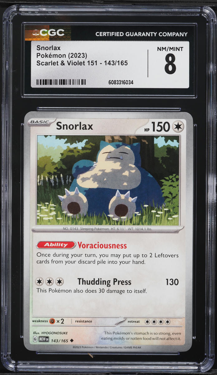 2023 Pokemon Scarlet & Violet 151 Snorlax #143 CGC 8 NM-MT