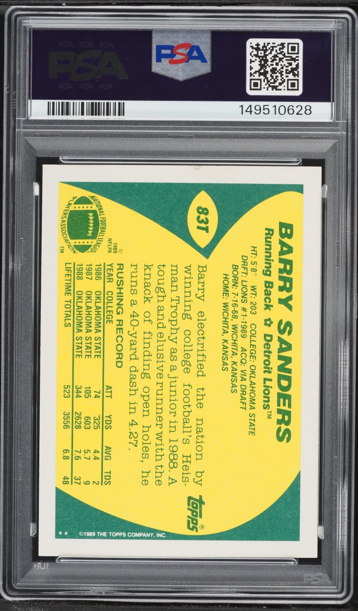 1989 Topps Traded Barry Sanders ROOKIE #83T PSA 3 VG