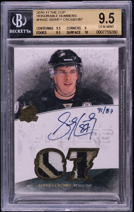 2010 Upper Deck The Cup Honorable Numbers Sidney Crosby PATCH AUTO /87 #HN-SC BGS 9.5 GEM MINT