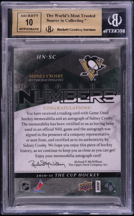 2010 Upper Deck The Cup Honorable Numbers Sidney Crosby PATCH AUTO /87 #HN-SC BGS 9.5 GEM MINT