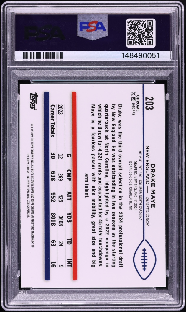 2024 Topps Chrome Drake Maye ROOKIE #203 PSA 9 MINT