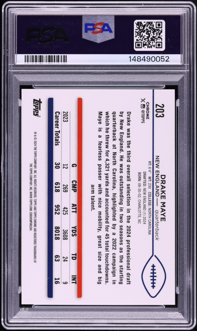 2024 Topps Chrome Drake Maye ROOKIE #203 PSA 9 MINT