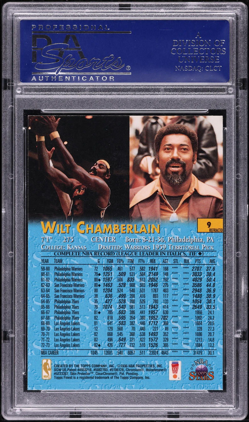 1996 Topps NBA Stars Finest Refractor Wilt Chamberlain #9 PSA 10 GEM MINT