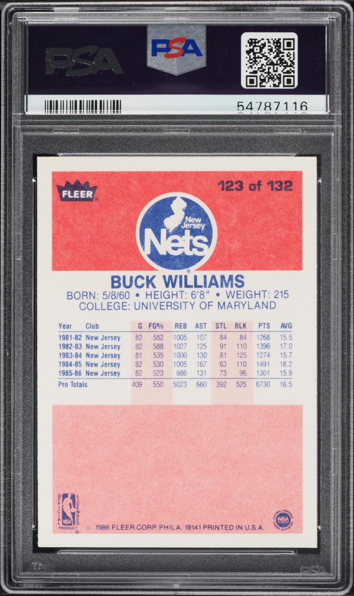 1986 Fleer Basketball Buck Williams #123 PSA 9 MINT