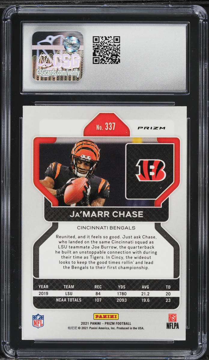2021 Panini Prizm Red White & Blue Ja'Marr Chase ROOKIE #337 CSG 8.5 NM-MT+